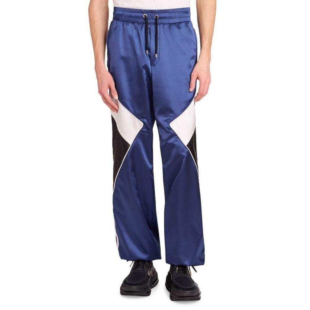 $2,195 NWT Balmain Blue Satin Monogram Track Pants Sweatpants Size 50(34)
